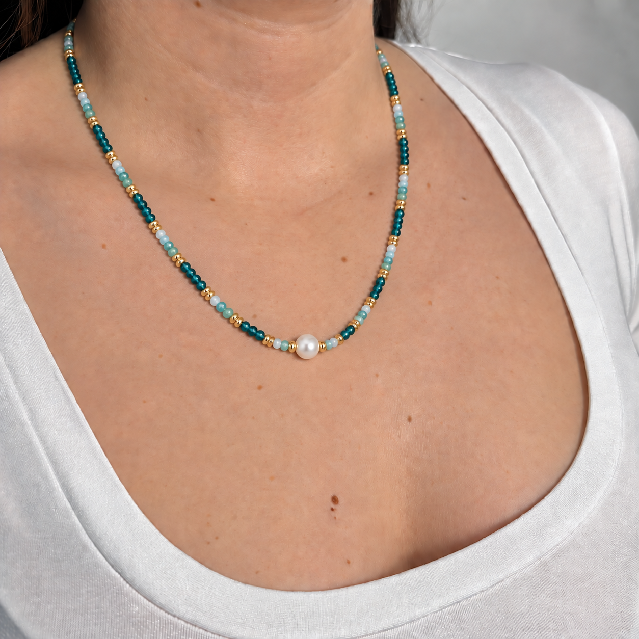 Collana Bronzo Perla e Perline colorate