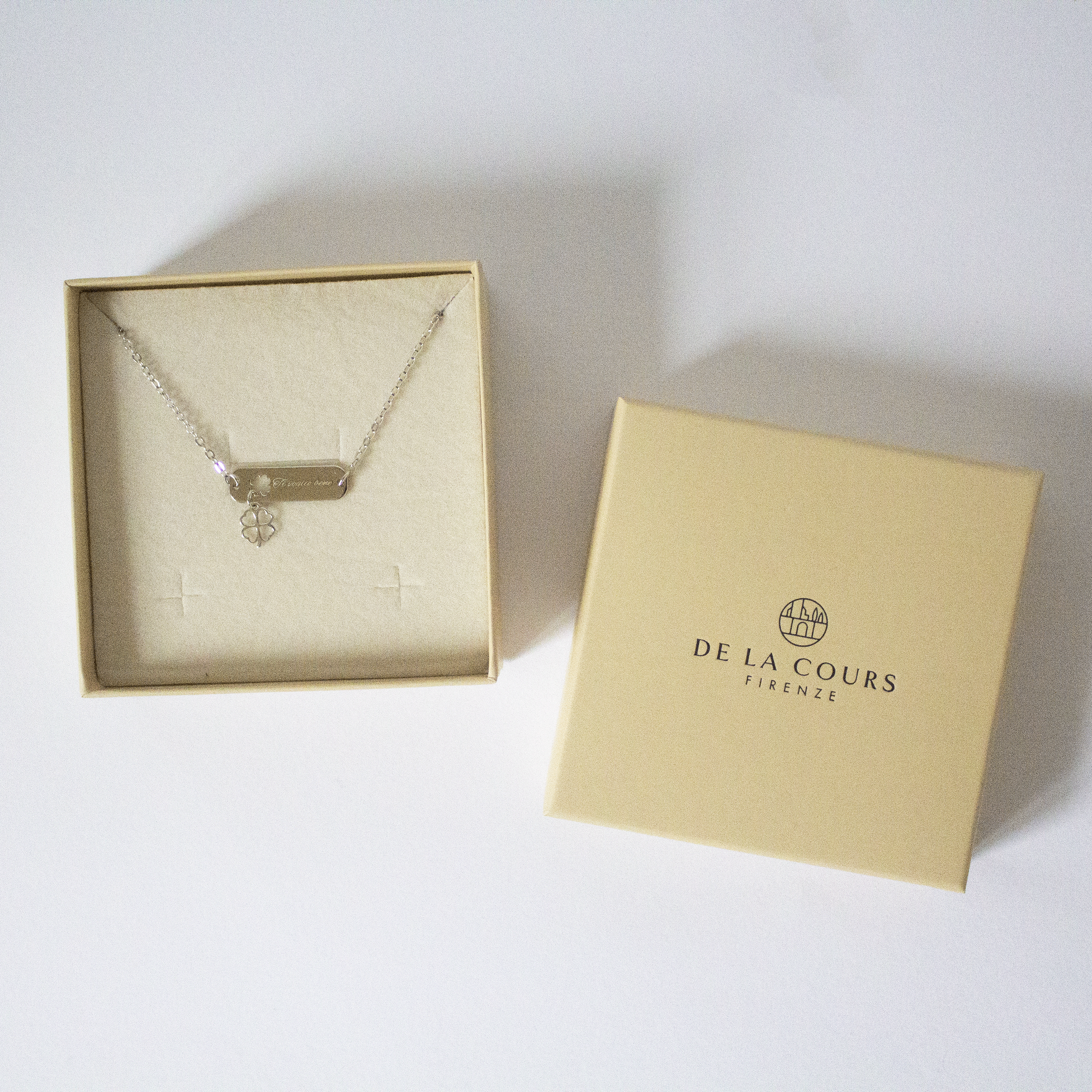 Collana Memories con Targhetta e Quadrifoglio