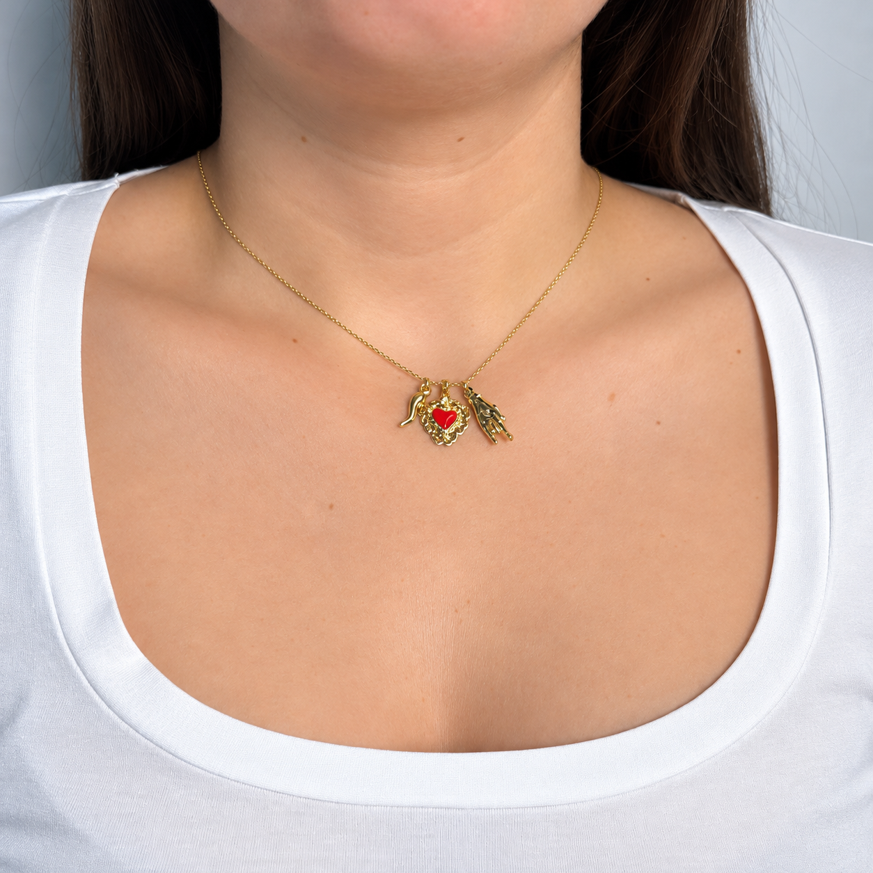 Collana Napoli Cuore Votivo Smalto Rosso
