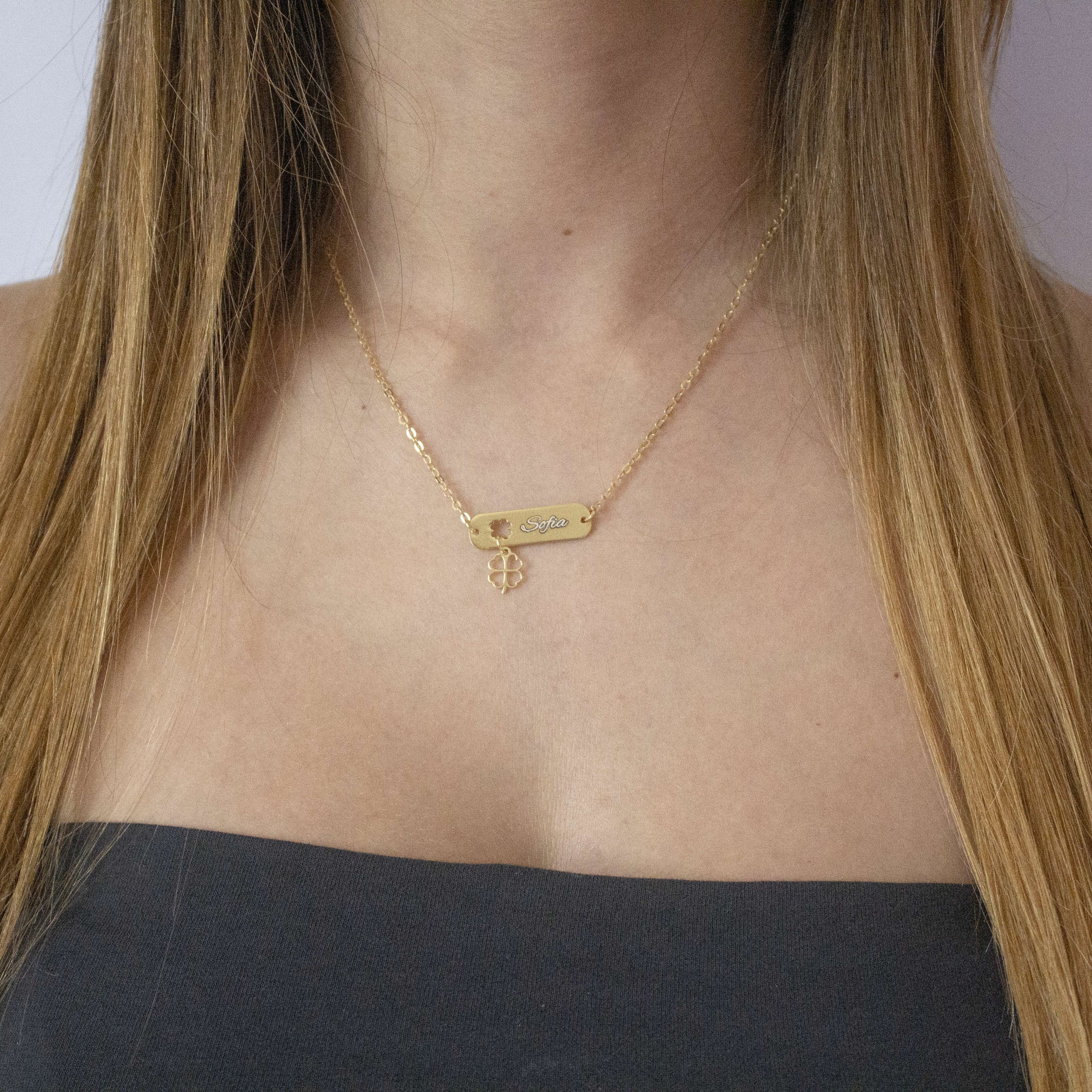 Collana Memories con Targhetta e Quadrifoglio