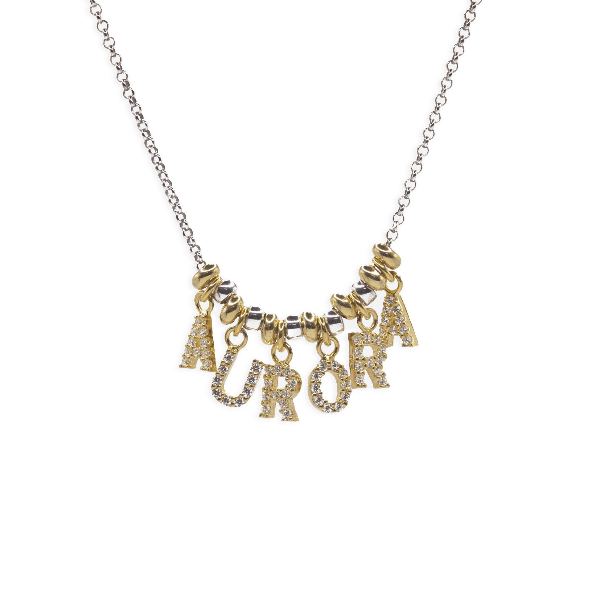 Necklace Name Zircons and Rondelles
