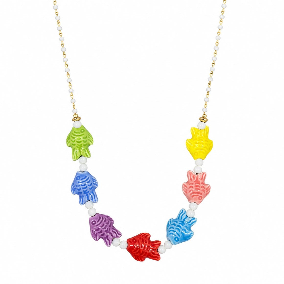 Collana Amarea Multicolor Perline Bianche
