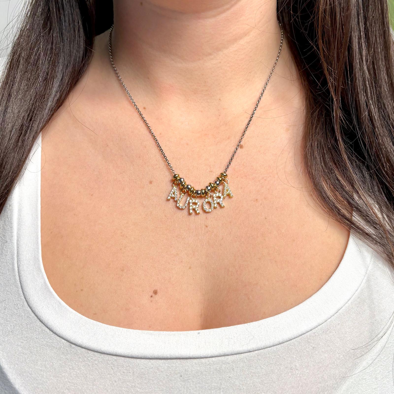 Collana Nome Zirconi e Rondelle