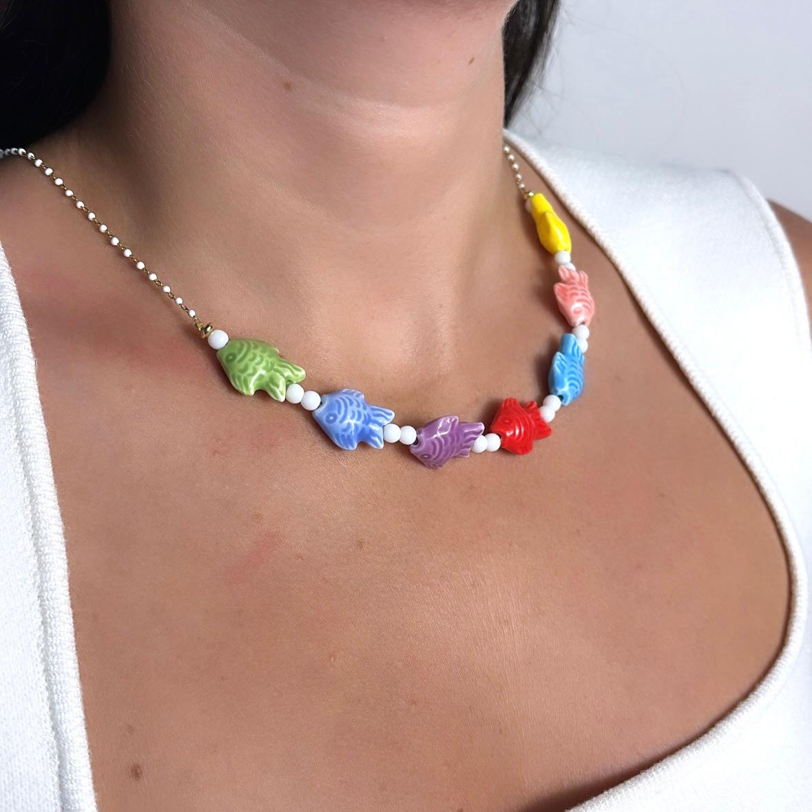 Collana Amarea Multicolor Perline Bianche